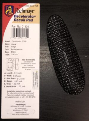 Pachmayr Model 750B Decelerator Pad - Black Base - Black Color - Large Size - Basketweave Face - 1" Thick
