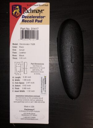 Pachmayr Model 752B Decelerator Pad - Black Base - Black Color - Small Size - Leather Face - .80" Thick
