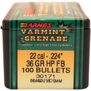 Barnes Bullets - 22 Caliber - 36 Grain - Varmint Grenade HP FB Lead Free (100)