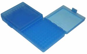 MTM Ammo Box - Flip Top 200 Round Large Pistol - 45 ACP, 10mm, 40 S&W, 44 Magnum - Clear Blue
