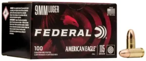 Federal Loaded Ammo - 9mm Luger - 115 Grain FMJ American Eagle (50)
