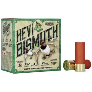 Hevi Shotgun Loaded Ammo Hevi Bismuth - 12 Gauge - 2 3/4" Length - Shot Size 4 - 1 1/4oz Shot Charge (1,450 FPS) (25 Rounds)