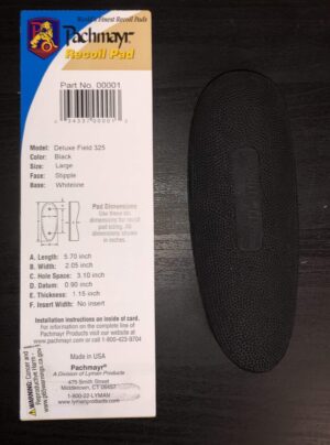 Pachmayr Model 325 Deluxe Field Pad - Whiteline Base - Black Color - Large Size - Stipple Face