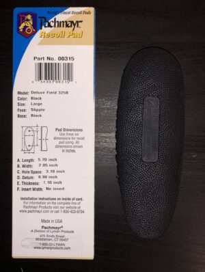 Pachmayr Model 325B Deluxe Field Pad - Black Base - Black Color - Large Size - Stipple Face