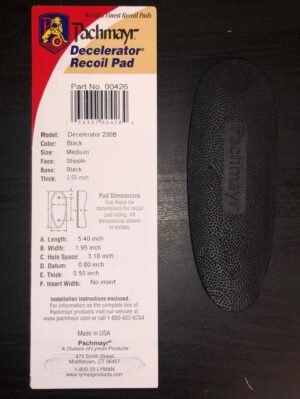 Pachmayr Model 200B Decelerator Pad - Black Base - Black Color - Medium Size - Stipple Face - .50" Thick