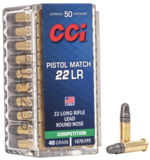 CCI Rimfire Ammo - Pistol Match - .22 LR 40 Grain Lead Round Nose (50)