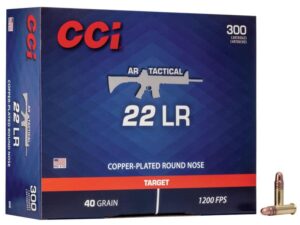 CCI Rimfire Ammo AR Tactical - 22 LR 40 Grain - Copper Plated Round Nose 1,200 FPS (300)