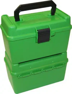 *Warehouse Cleanout Super Sale - MTM Deluxe Ammo Box 50 Round w/ Handle - 17 Rem to 222 Rem Magnum - Green