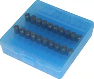 MTM Ammo Box 100 Round Flip-Top - 38 Special, 357 Magnum - Clear Blue