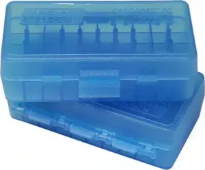*Inventory Reduction Sale - MTM Ammo Box 50 Round Flip-Top - 38 Special,  357 Magnum - Clear Blue
