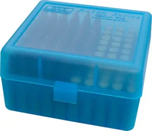 MTM Ammo Box 100 Round Flip-Top - 17 Rem, 204 Ruger, 222 / 223 Rem - Clear Blue