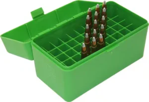 *Inventory Reduction Sale - MTM Ammo Box 50 Round Flip-Top - 22-250,  6mm PPC,  7mm BR - Green