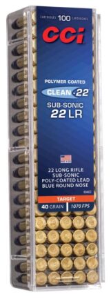 CCI Rimfire Ammo 22 LR 40 Grain - Clean-22 Subsonic - Poly-Coated Lead - Blue Round Nose (100)