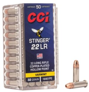 CCI Rimfire Ammo Stinger - 22 LR 32 Grain - Copper Plated Hollow Point - 1640 FPS (50)