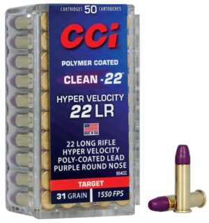 *Warehouse Cleanout Super Sale - CCI Rimfire Ammo Clean-22 - 22 LR 31 Grain - Poly-Coated Lead Purple Round Nose - Hyper Velocity 1550 FPS (50)