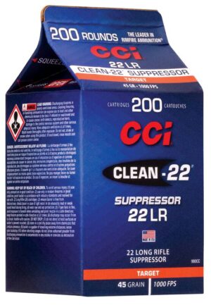 CCI Rimfire Ammo Clean-22 - 22 LR 45 Grain - Suppressor - 1,000 FPS (200)