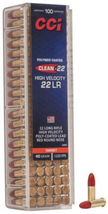 CCI Rimfire Ammo 22 LR 40 Grain - Clean-22 High Velocity - Poly-Coated Lead - Red Round Nose (100)