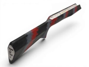 McMillan Bruno Stock - Light Varmint W/ Carbon Fiber Shell - Partial Inlet for BAT B Action - HV Barrel Channel - Molded In Banded Carbon McMillan Finish (Dark Gray and Red, Clear Base)