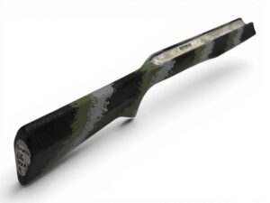 McMillan Bruno Stock - Light Varmint W/ Carbon Fiber Shell - Partial Inlet for BAT B Action - HV Barrel Channel - Molded In Banded Carbon Mountain - Woodland Beige, Light Gray, Clear Base