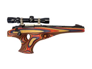 221 Fireball Handgun on Remington XP - 100 Action - Original Remington Arms Ribbed Barrel, Action and Trigger - Custom Thumbhole Stock - With Weaver 2.5 - 8 Scope with Crosshair Reticle - Burris 1 Piece Base and Rings - 99.9% Like New Condition - Less than 200 Rounds on Barrel