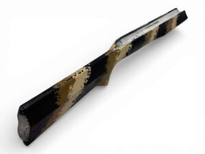 McMillan Bruno Stock - Light Varmint W/ Carbon Fiber Shell - Partial Inlet for BAT B Action - HV Barrel Channel - Molded In Banded Carbon Desert - Light Tan, Golden Brown, Clear Base