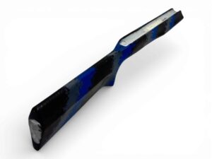 McMillan Bruno Stock - Light Varmint W/ Carbon Fiber Shell - Partial Inlet for BAT B Action - HV Barrel Channel - Molded In Banded Carbon Dark Gray, Medium Blue, Clear Base