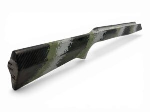 McMillan Bruno Stock - Heavy Varmint W/ Carbon Fiber Shell - Partial Inlet for BAT B Action - HV Barrel Channel - Molded In Banded Carbon Mountain - Woodland Beige, Light Gray, Clear Base