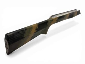 McMillan Bruno Stock - Heavy Varmint W/ Carbon Fiber Shell - Partial Inlet for BAT B Action - HV Barrel Channel - Molded In Banded Carbon Forest - Golden Brown, Olive, Clear Base