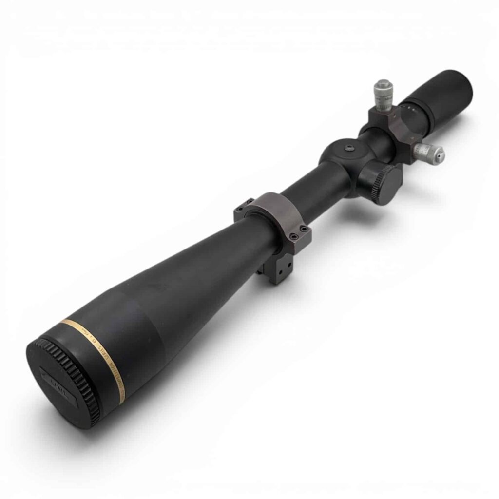 USED Leupold Competition Scope - 45x45mm - Crosshair with Target Dot Reticle - Locked up by Bob Brackney with Brackney Custom Adjustable Rings and Metal Lens Caps