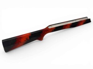 McMillan Bruno Stock - Light Varmint W/ Carbon Fiber Shell - Partial Inlet for BAT B Action - HV Barrel Channel - Molded In Banded Carbon Blaze Finish (Orange and Red, Clear Base)