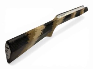 McMillan Bruno Stock - Light Varmint W/ Carbon Fiber Shell - Partial Inlet for BAT B Action - HV Barrel Channel - Molded In Banded Carbon Desert - Light Tan, Golden Brown, Clear Base