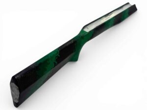 McMillan Bruno Stock - Light Varmint W/ Carbon Fiber Shell - Partial Inlet for BAT B Action - HV Barrel Channel - Molded In Banded Carbon Light Green, Medium Green, Clear Base