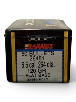 *PURCHASED IN ESTATE* Barnes Bullets - 6.5mm .264 - 120 Grain - Flat Base XLC Solid Dry Film Coated X-Bullet - OPEN BOX OF 50 BULLETS