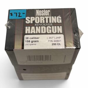 *PURCHASED IN ESTATE* Factory Sealed Box of Nosler Bullets - Spoting Revolver Handgun - 38 Caliber .357 - 158 Grain JHP - BOX OF 250 BULLETS