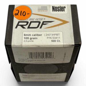 *PURCHASED IN ESTATE* Factory Sealed Box of Nosler Bullets - RDF Reduced Drag Factor - 6mm .243 - 105 Grain HPBT - BOX OF 500 BULLETS
