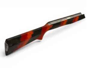 McMillan Bruno Stock - Heavy Varmint W/ Carbon Fiber Shell - Partial Inlet for BAT B Action - HV Barrel Channel - Molded In Banded Carbon Blaze Finish (Orange and Red, Clear Base)